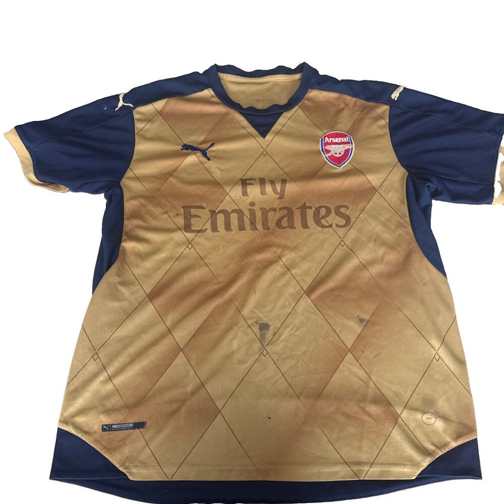 Arsenal FC 2015/16 Away Football Shirt Jersey Gold Puma Mens Large